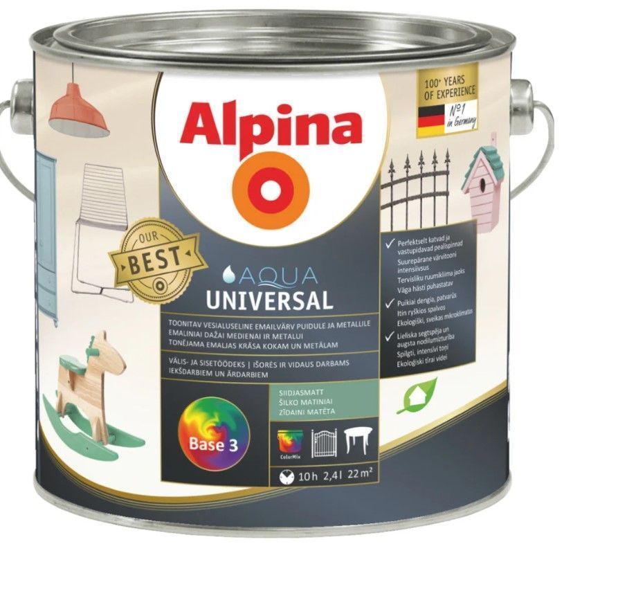 Alpina Aqua Universal Krāsa Tīrāmām Virsmām